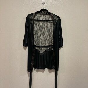 Floral Lace Back Satin Witchcore Whimsigoth Fairy Grunge Kimono Jacket Robe S/M